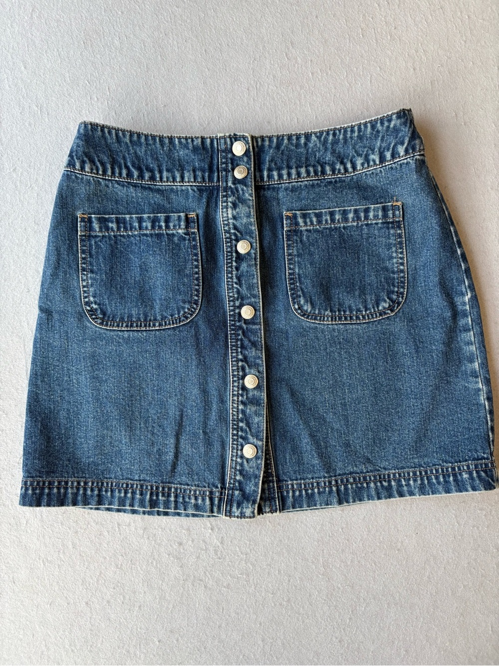 VTG Y2K GAP Classic Button-Front Patch Pocket Blue Denim Cotton Mini Skirt Sz 6